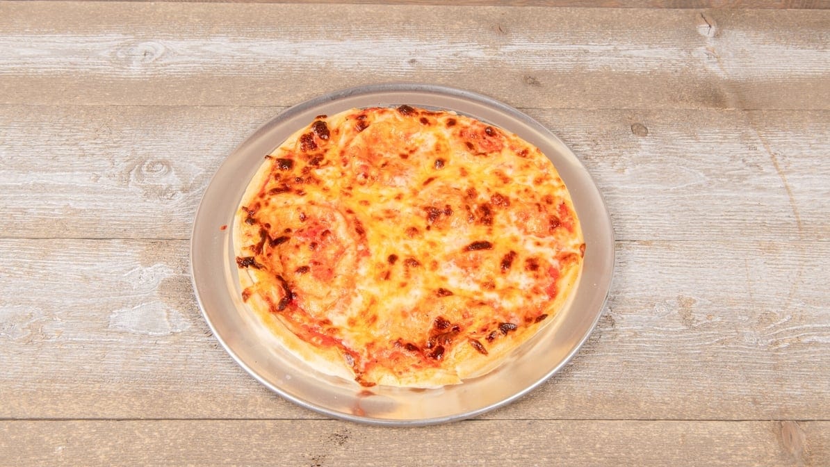 Margherita - gouda cheese pizza.