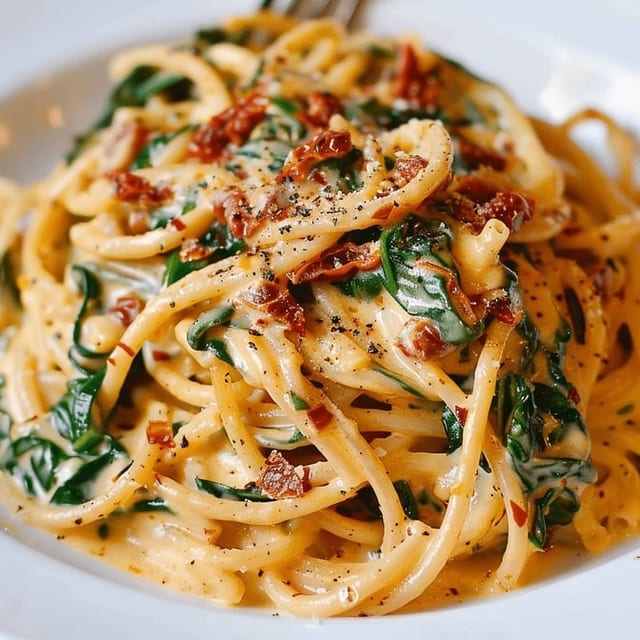 Pasta spinach & cream.