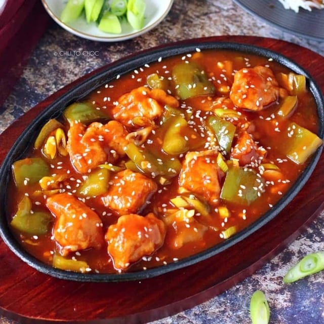 Chicken manchurian (Indo-Chinese dish) & rice.